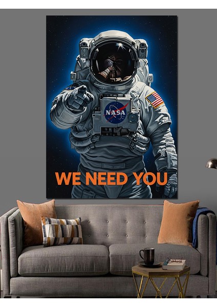 Astronot Uzayda Mesaj Dekoratif Kanvas - Mdf Ahşap Tablo