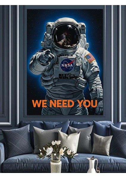 Astronot Uzayda Mesaj Dekoratif Kanvas - Mdf Ahşap Tablo modelleri