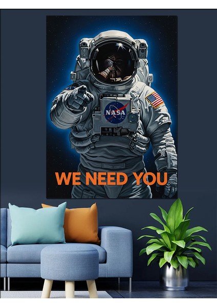 Astronot Uzayda Mesaj Dekoratif Kanvas - Mdf Ahşap Tablo fırsatları