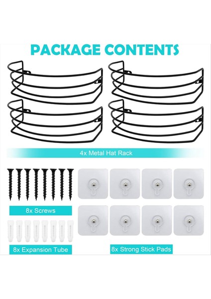 Duvar ve Kapı Için Şapka Rafı 4 Paket Metal Beyzbol Şapka Organizatörü Beyzbol Kapakları Için Şapka Depolama 40 Kapak Tutabilir (Yurt Dışından) fiyatları