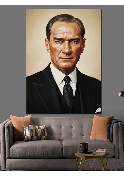 Mustafa Kemal Atatürk Portresi Dekoratif Kanvas - Mdf Ahşap Tablo