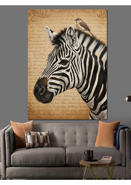 Siyah Beyaz Zebra Portresi Dekoratif Kanvas - Mdf Ahşap Tablo