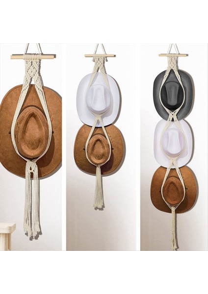 Şapka Askıları Boho Şapka Raf Şapka Askısı Kapının Arkası Şapka Organizatör Asılı Şapka Dekorasyonu 3 Katman (Yurt Dışından)