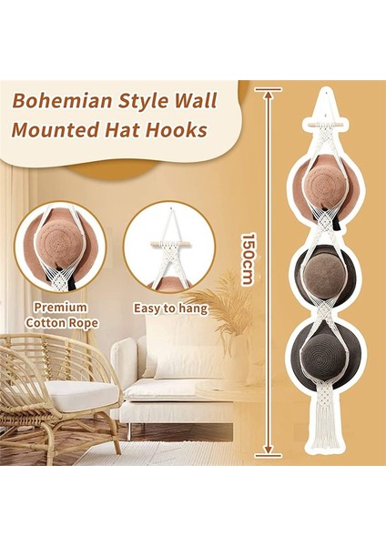 Askı Duvar Ekranı Için Makrame Şapka Rafı Organizatör Için Bohe Mia Şapka Tutucu Dekoratif Geniş Brim Kapağı - 2 Paketi (Yurt Dışından) modelleri