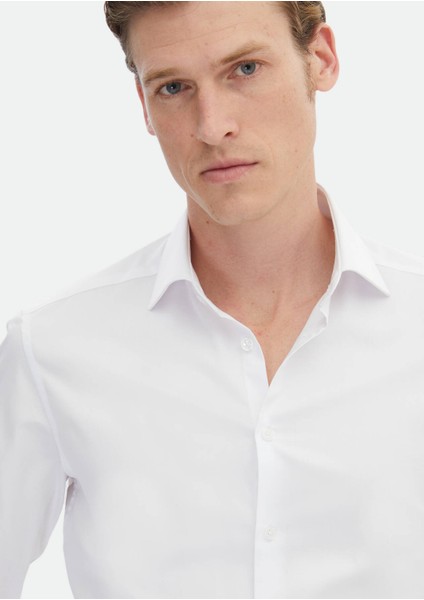 Beyaz Düz Slim Fit Dokuma Klasik %100 Pamuk Gömlek modelleri