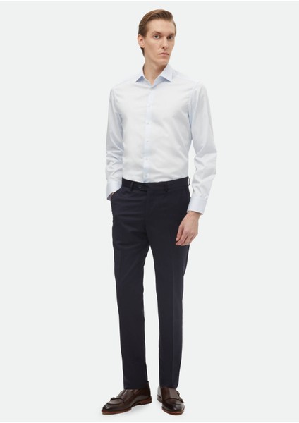 Açık Mavi Düz Slim Fit Dokuma Klasik %100 Pamuk Gömlek fiyatları