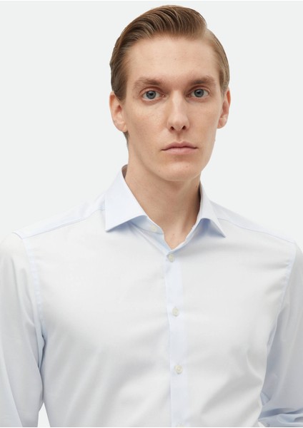 Açık Mavi Düz Slim Fit Dokuma Klasik %100 Pamuk Gömlek modelleri