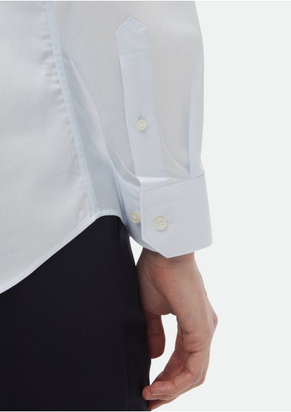 Açık Mavi Düz Slim Fit Dokuma Klasik %100 Pamuk Gömlek fırsatları
