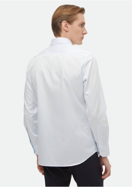 Açık Mavi Düz Slim Fit Dokuma Klasik %100 Pamuk Gömlek indirimleri