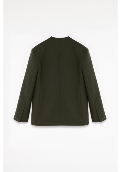 Kadın Açık Haki Gül Detaylı Yakasız Blazer