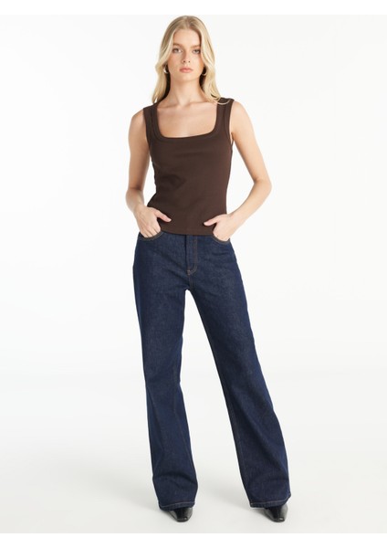 Kare Yaka Düz Koyu Kahve Kadın Atlet TBWRTS1086 fiyatları