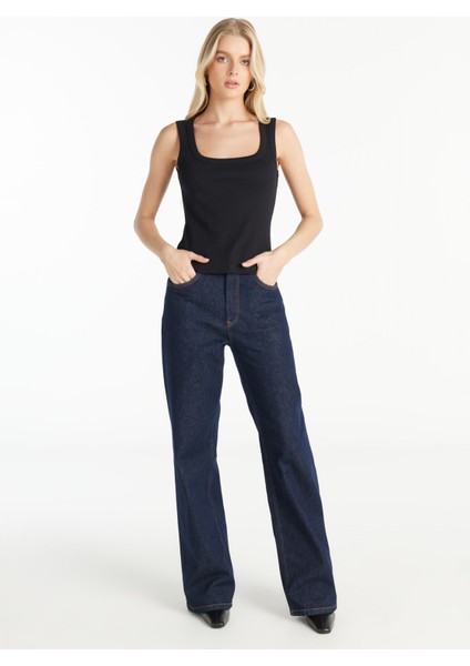 Kare Yaka Düz Siyah Kadın Atlet TBWRTS1086 fiyatları