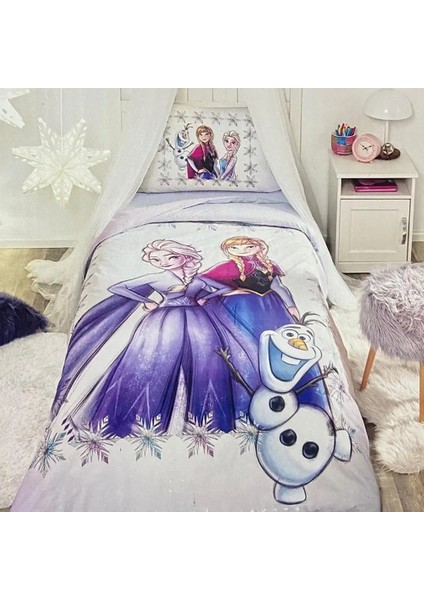 Frozen Frosted Lila Tek Kişilik Lastiki Çarşaflı Nevresim Takımı
