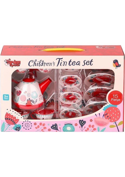 998A-998B Çiçek Desenli Metal Çay Seti 15 Parça