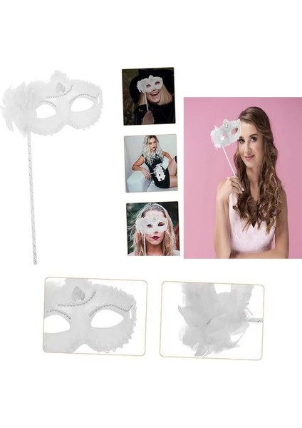 Beyaz Işıltılı Tutmalı Fotoğraf Çekimi Maskesi