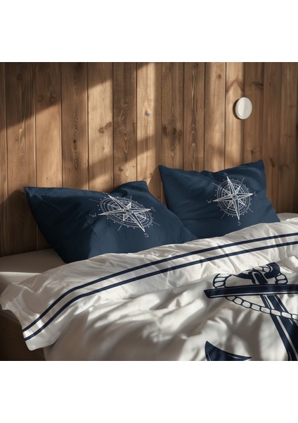 Sailor & Compass / Blue Çift Taraflı Nevresim Takımı - 200 cm x 220 cm modelleri