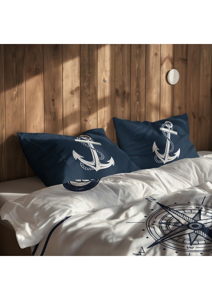 Sailor & Compass / Blue Çift Taraflı Nevresim Takımı - 200 cm x 220 cm indirimleri