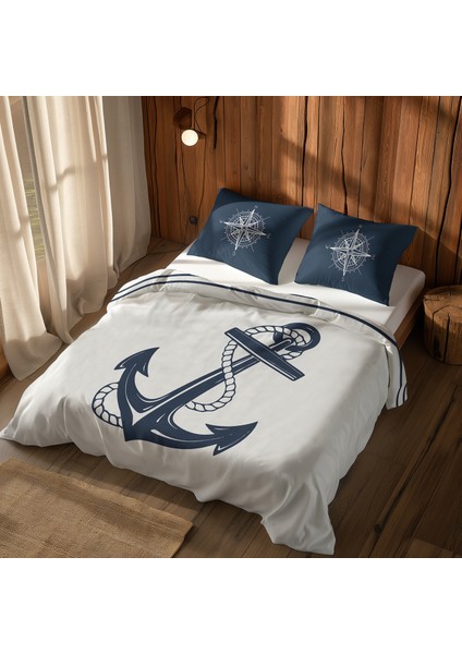 Sailor & Compass / Blue Çift Taraflı Nevresim Takımı - 200 cm x 220 cm