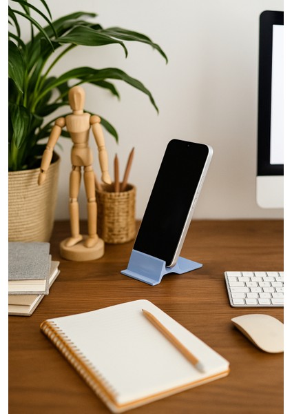 3D Baskı Telefon Standı Mavi Renk Masaüstü Minimal Tasarım Sabit Aparat Tutucu Organizer