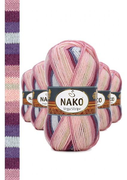 5 Adet Vega Stripe Premium Akrilik El Örgü Ipi Yünü No: 82415