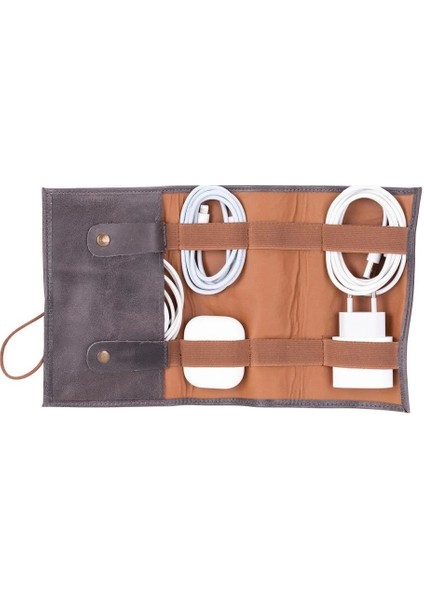 Deri Kablo Aksesuar Taşıma Çantası Antik Gri indirimleri