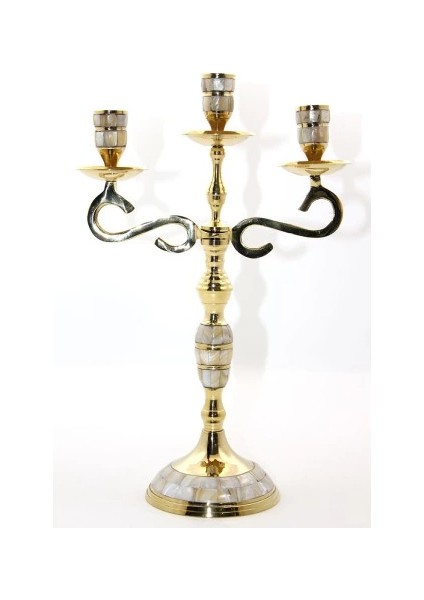 Pirinç Sedefli 3'lü Şamdan Model 3