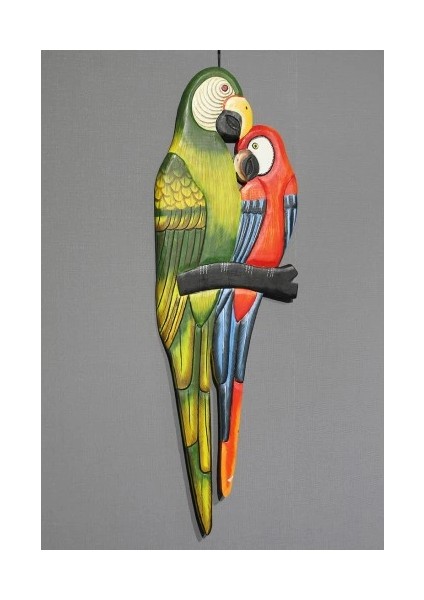 Ahşap Duvara Asmalı 2'li Papağan Model 1