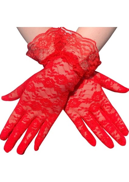 Kırmızı Dantelli Eldiven Yetişkin