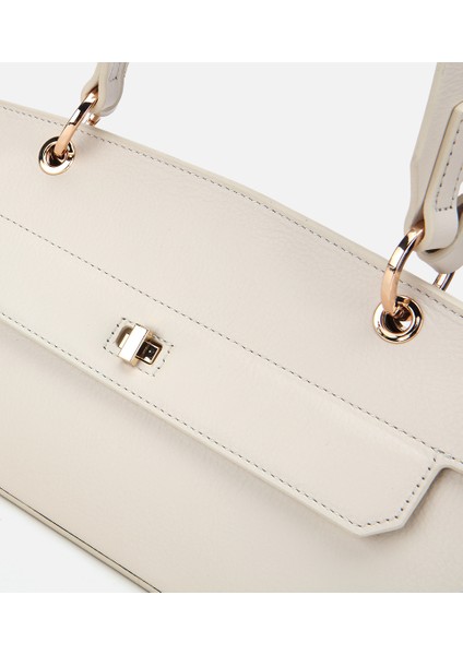 03CAH316340A400 KADIN Deri Ekru Kilit Detaylı Omuz Çantası