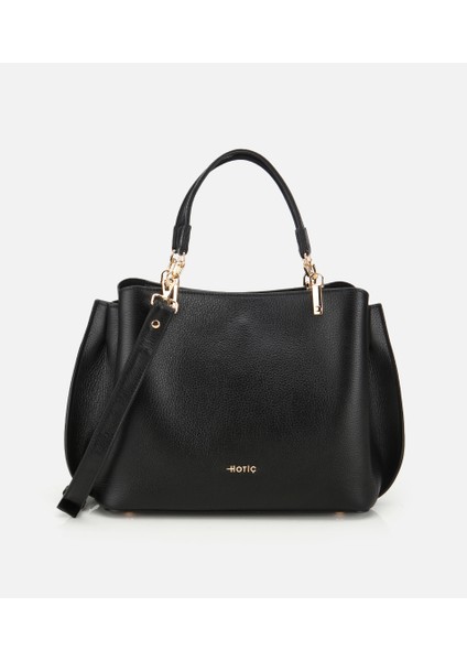 03CAH316700A100 KADIN Deri Siyah Fermuarlı Omuz Çantası