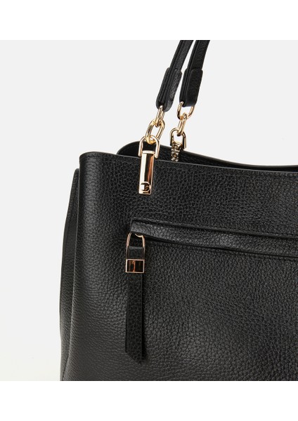 03CAH316700A100 KADIN Deri Siyah Fermuarlı Omuz Çantası