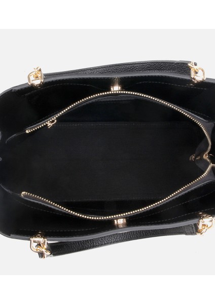 03CAH316700A100 KADIN Deri Siyah Fermuarlı Omuz Çantası