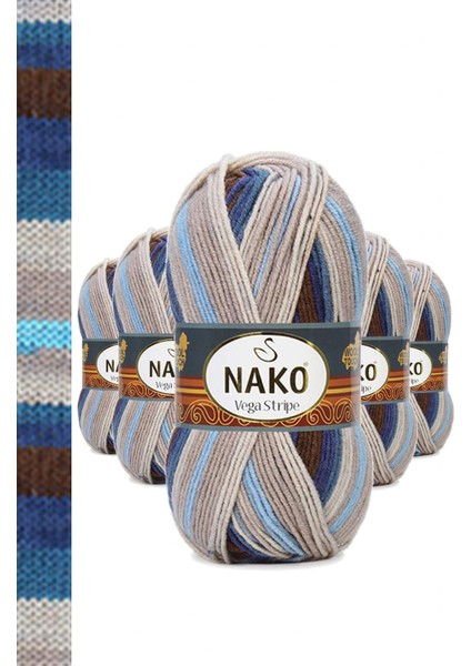 5 Adet Vega Stripe Premium Akrilik El Örgü Ipi Yünü No: 82422