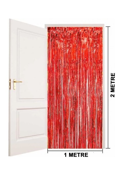 Kırmızı Metalize Parlak Saçaklı Perde modelleri