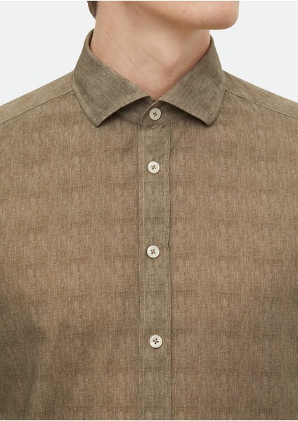 Haki Baskılı Regular Fit Dokuma Casual %100 Pamuk Gömlek fırsatları