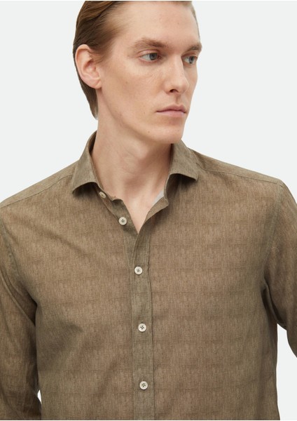 Haki Baskılı Regular Fit Dokuma Casual %100 Pamuk Gömlek indirimleri