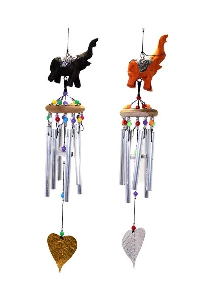 Üstü Ahşap Altı Metal Filli Rüzgar Çanı