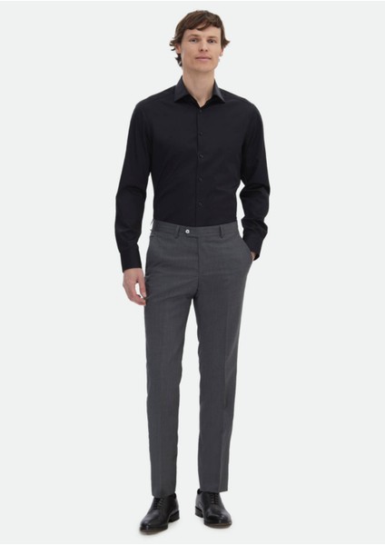 Siyah Düz Slim Fit Dokuma Klasik %100 Pamuk Gömlek fiyatları