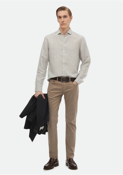 Antrasit Çizgili Regular Fit Dokuma Casual Keten Karışımlı Gömlek modelleri