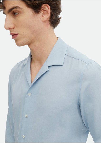 Mavi Düz Regular Fit Dokuma Klasik Gömlek fırsatları