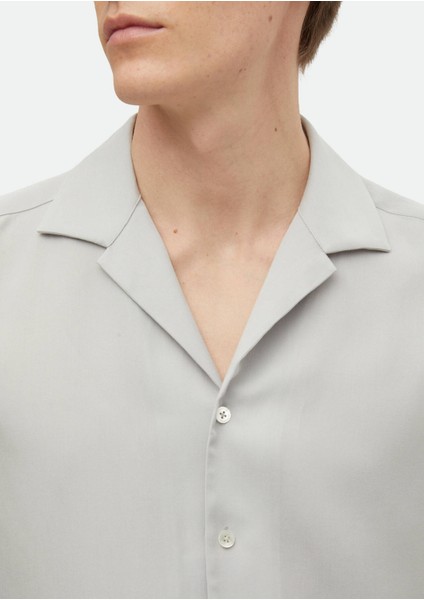 Açık Gri Düz Regular Fit Dokuma Klasik Gömlek fırsatları