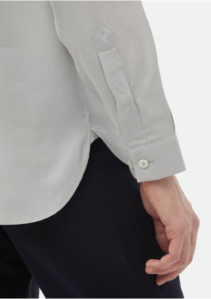 Açık Gri Düz Regular Fit Dokuma Klasik Gömlek indirimleri