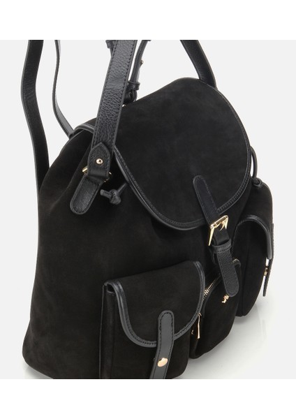 03CAH316410A100 KADIN Süet Deri Siyah Cepli Tokalı Sırt Çantası fırsatları