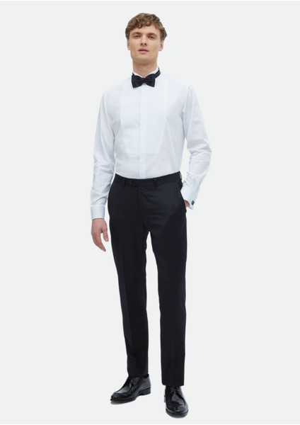 Beyaz Düz Regular Fit Duble Manşet Ata Yaka Smokin Gömlek fiyatları