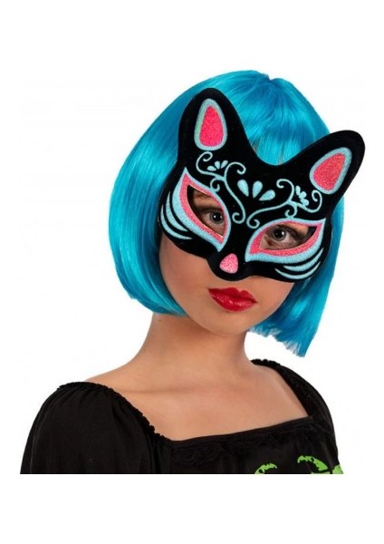 Siyah Süet Mavi Kırmızı Simli Kedi Maskesi fiyatları