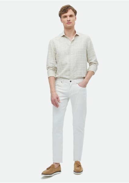 Bej Baskılı Regular Fit Dokuma Casual %100 Keten Gömlek fiyatları