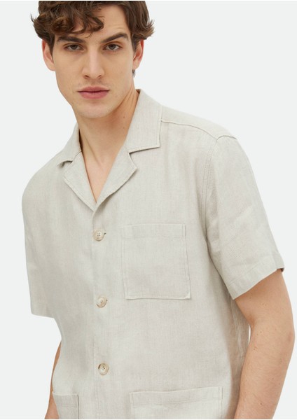 Bej Düz Casual Fit Dokuma Keten Karışımlı Overshırt fırsatları