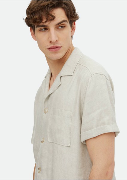 Bej Düz Casual Fit Dokuma Keten Karışımlı Overshırt indirimleri