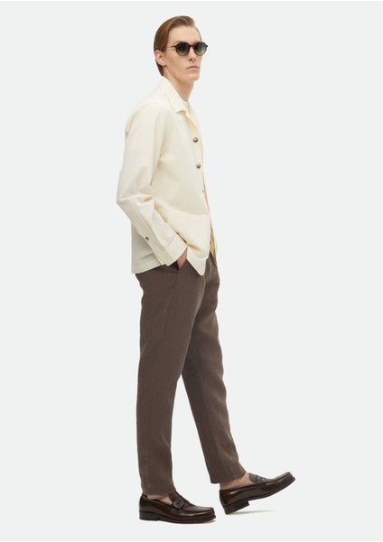 Ekru Düz Casual Fit Dokuma Pamuk Karışımlı Overshırt fiyatları