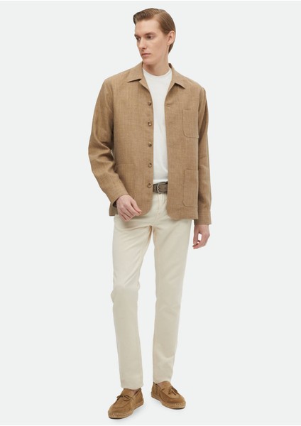 Vizon Düz Regular Fit Dokuma %100 Keten Overshırt fiyatları